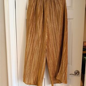 Gold Pleated Wide-Leg Pants